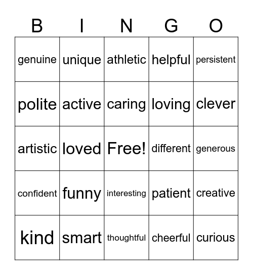 Be You! Bingo Card