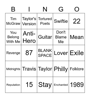 TAYLOR!!!!! Bingo Card