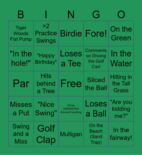 Danny's Birthday Golf Outing Bingo Card