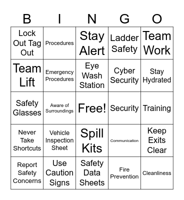 Ace Safety Bingo Card