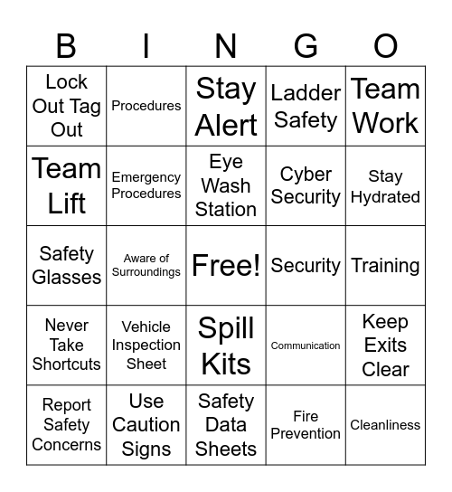 Ace Safety Bingo Card