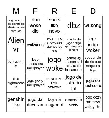 Mrfred Summer Game Fest Bingo Card