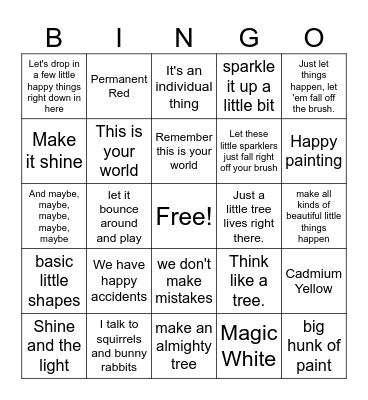 Bob Ross Bingo Card