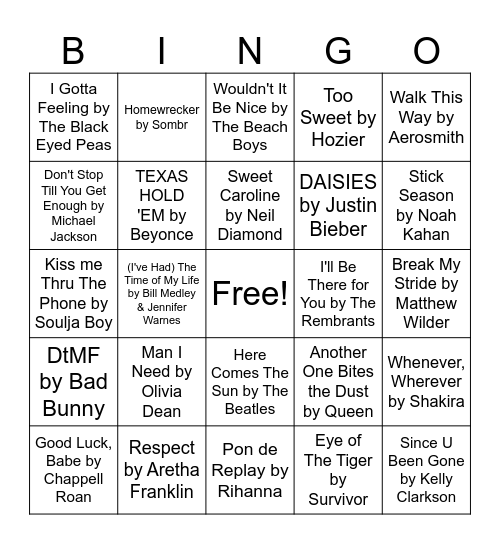 August Training Music Bingo 2026 Bingo Card