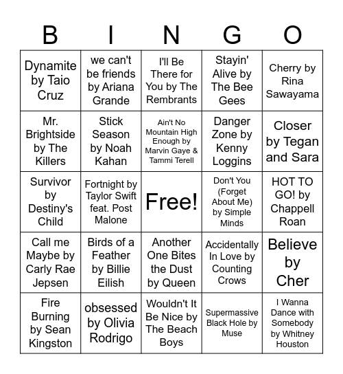 OACUHO Music Bingo Card