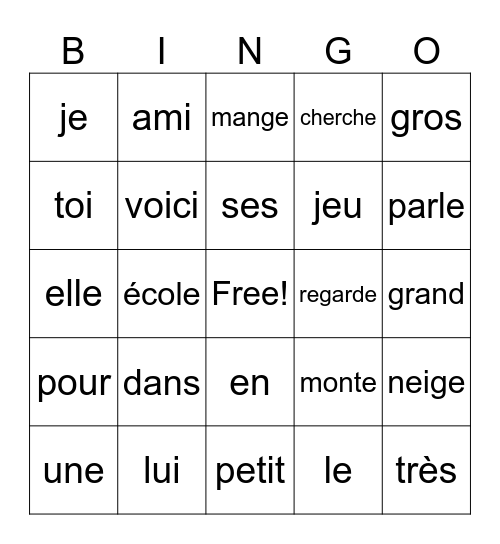 LES MOTS FRÉQUENTS Bingo Card