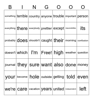 3rd Grade Sight Words Bingo Card