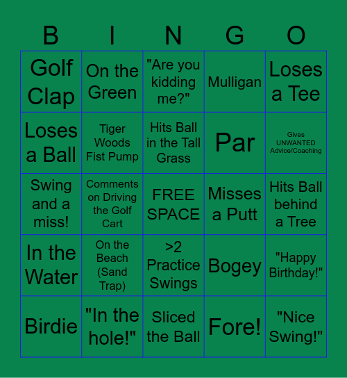 Danny's Birthday Golf Outing Bingo Card