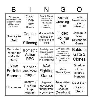 Summer Games Fest 2024 Bingo Card