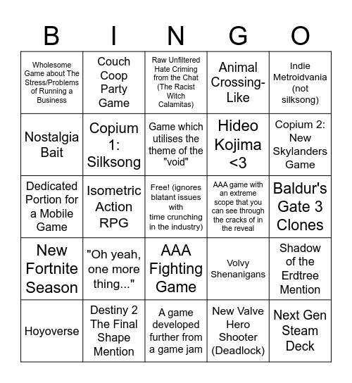 Summer Games Fest 2024 Bingo Card