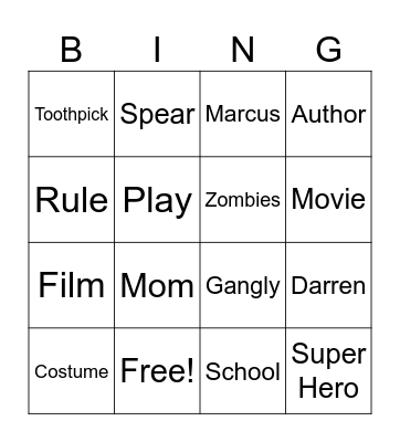 Marcus Makes A Movie Bingo Card