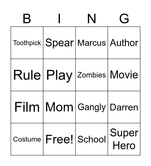 Marcus Makes A Movie Bingo Card