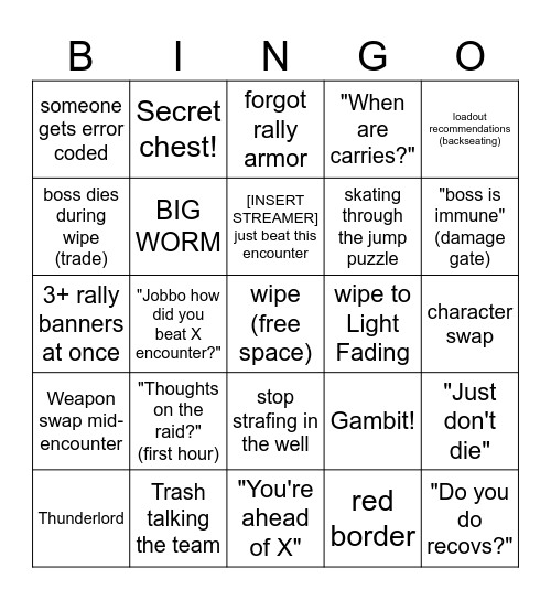 Jobbo Day 1 Bingo (Jobbingo) Bingo Card