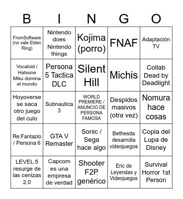 E3n't 2024 Bingo Card