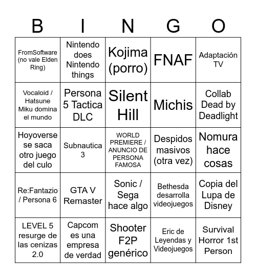 E3n't 2024 Bingo Card