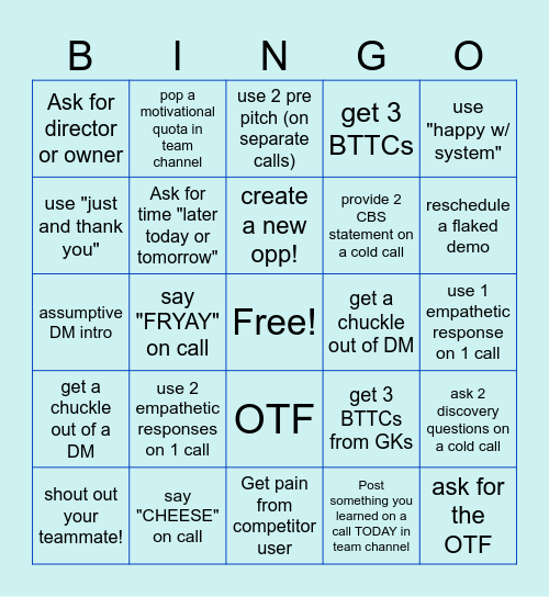 Quota Pounders with Cheese Bingo Card