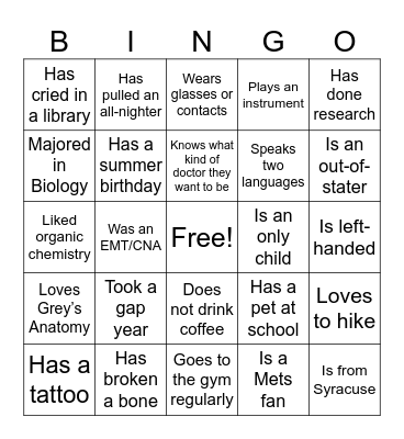 MEDSET Icebreaker Bingo Card