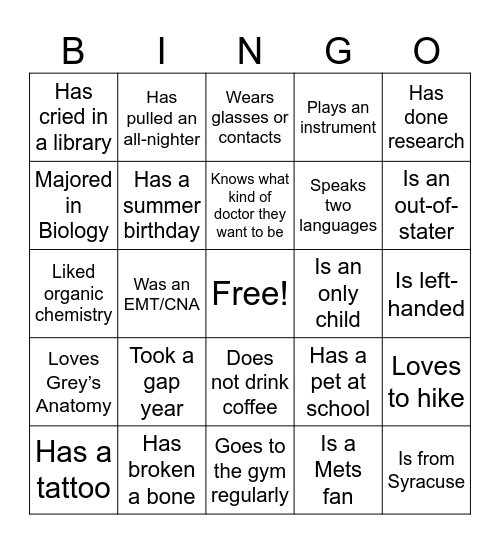 MEDSET Icebreaker Bingo Card