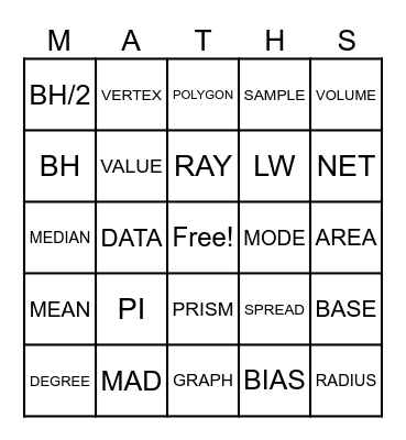 TOPICS 14-10 MATH BINGO Card