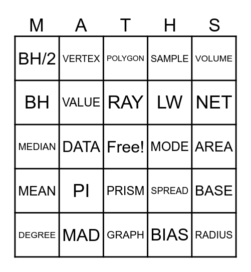 TOPICS 14-10 MATH BINGO Card