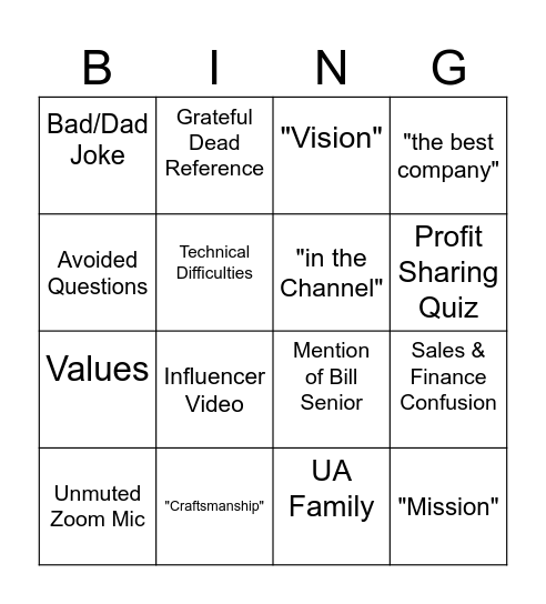 All Hands Bingo Card