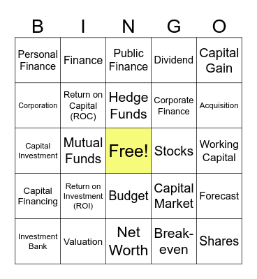 Finance Terminology Bingo Card