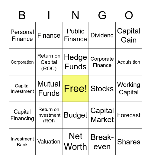 Finance Terminology Bingo Card