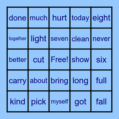 Sight Word Bingo Card