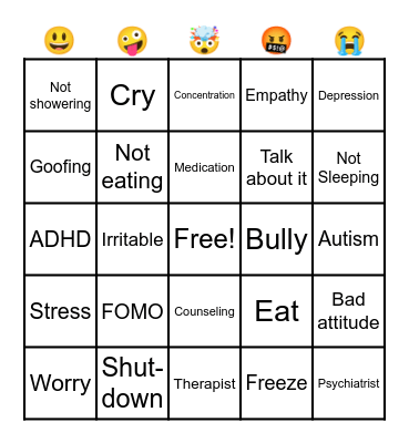 Mental Health Bingo Card