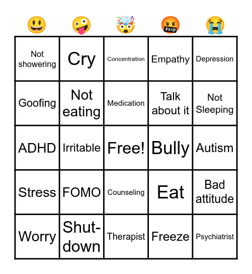 Mental Health Bingo Card