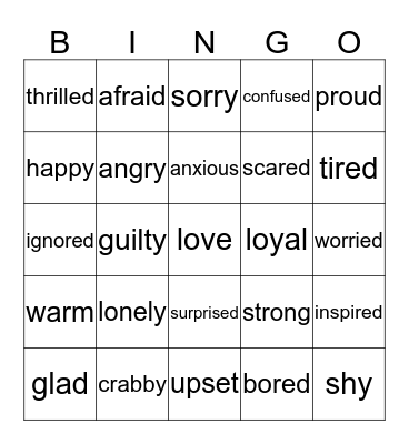 Feelings Identification BINGO Card