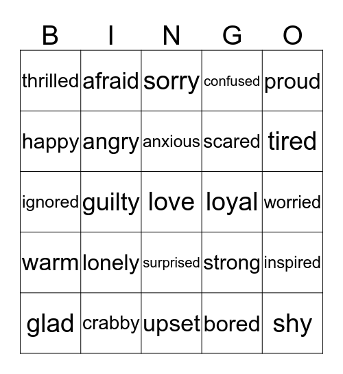 Feelings Identification BINGO Card