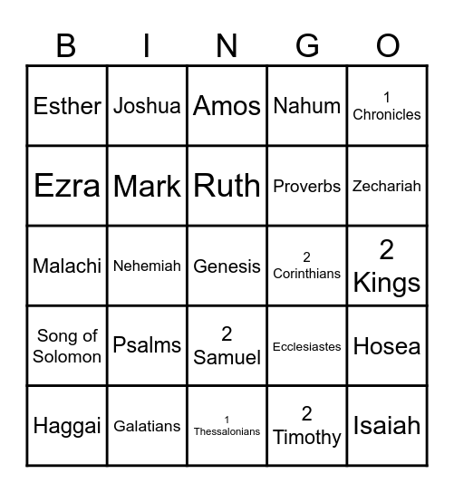 Books of the Bible Bingo Card