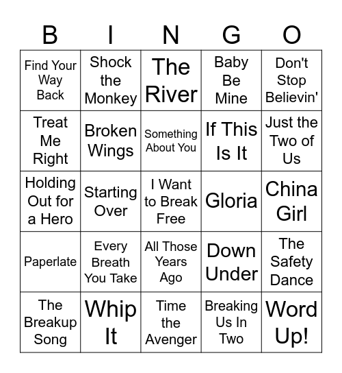 HN 1980's #5 Songs Bingo Card