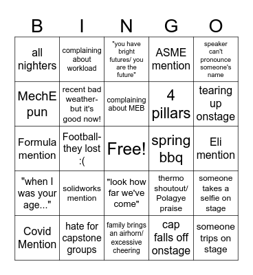 MechE Graduation Bingo! Bingo Card