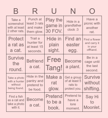 Rat Hunt Bingo - Rats Version Bingo Card