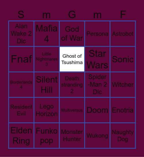 Summer Game Fest Bingo Card