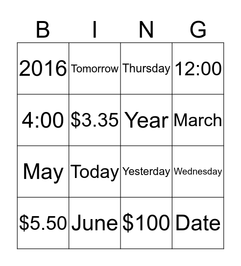 ESL BINGO!  Bingo Card