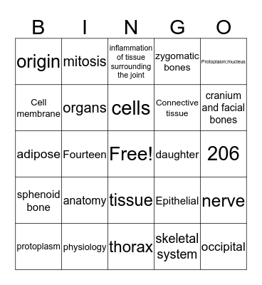 Ch. 6  General Anatomy & Physiology Bingo Card