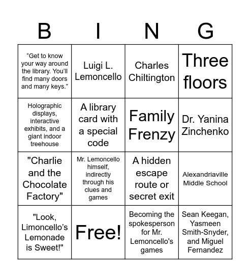 Bok Club Bingo Card