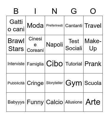 YouTube BINGO!!!!! Bingo Card