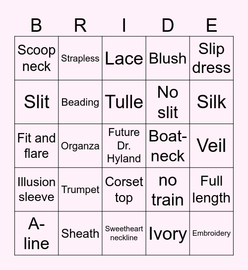 Kaleigh's Wedding Dress BINGO! Bingo Card