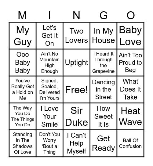 The Best of Motown 2 Bingo Card