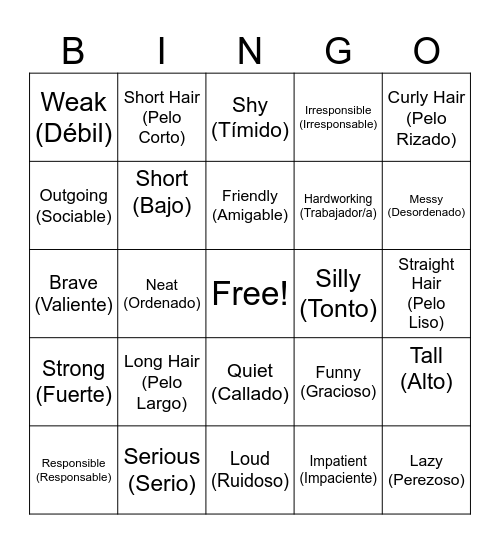 When you were younger Bingo Card