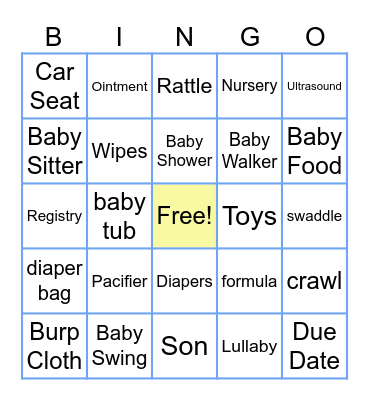 Baby Shower Bingo Card