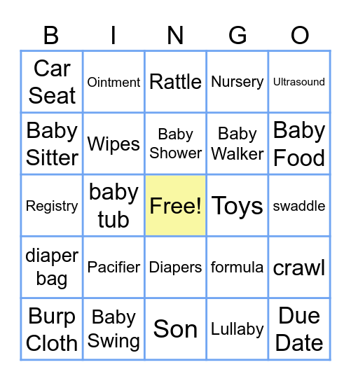 Baby Shower Bingo Card