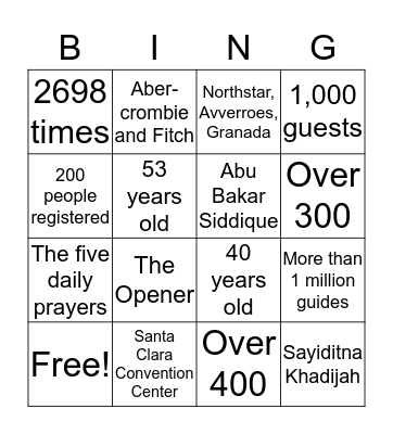 CAIR-SFBA Iftar Bingo Card