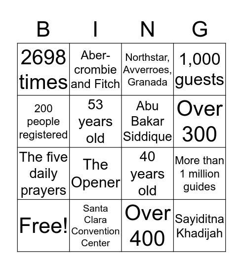 CAIR-SFBA Iftar Bingo Card