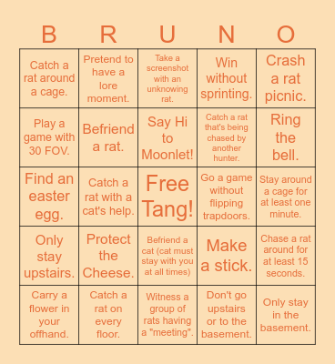 Rat Hunt Bingo - Hunter Version Bingo Card
