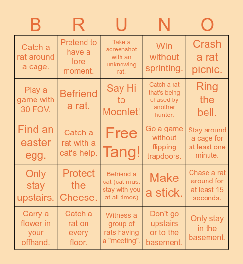 Rat Hunt Bingo - Hunter Version Bingo Card